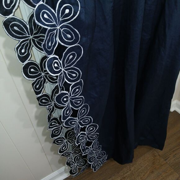 Vintage Ashanti Women Dark Blue African 100% Linen Kimono Kaftan Embroidered OS - Picture 8 of 16